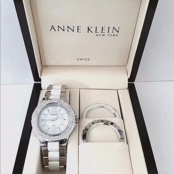 Anne Klein Crystal Mother-of-Pearl Dial Watch - Picture 2 of 2
